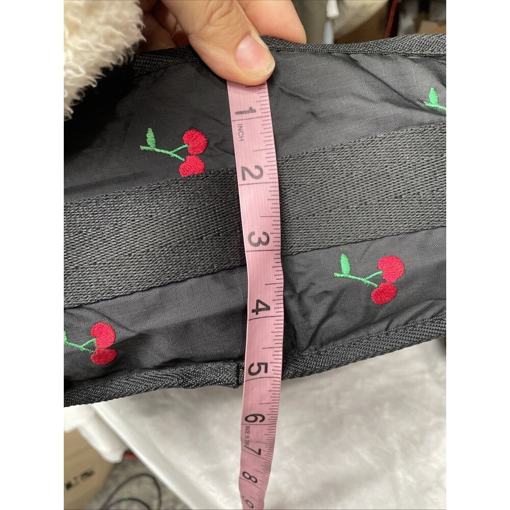 LeSportsac HTF Red Cherries Embroidered Shoulder Bag Purse Clean Black - Picture 9 of 10